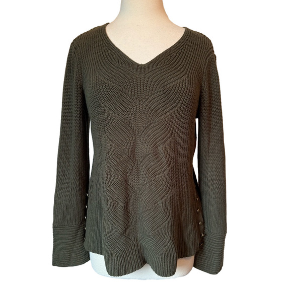 Sonoma Womens L Whimsigoth Green Embossed Brass Anchor Button Tunic Knit Sweater - Picture 2 of 10